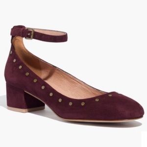 Madewell Inez Stud Ankle Heel Burgundy Sz 7
